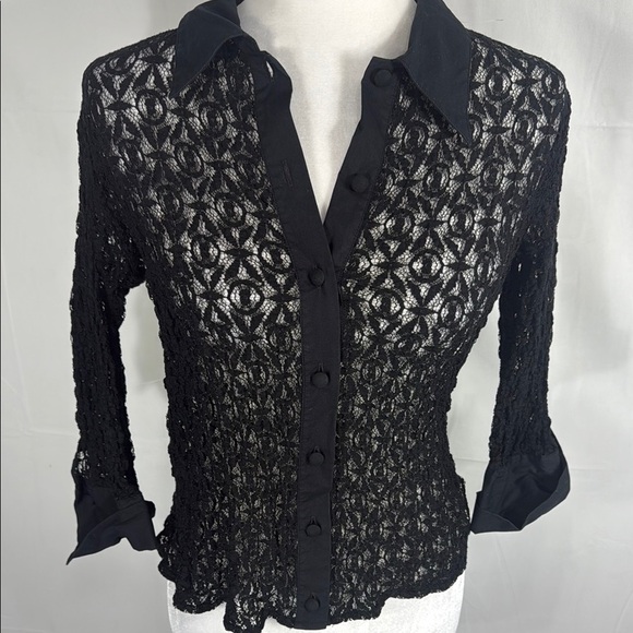 Anne Fontaine Melissa Black Lace Blouse Size 4 - Picture 2 of 12